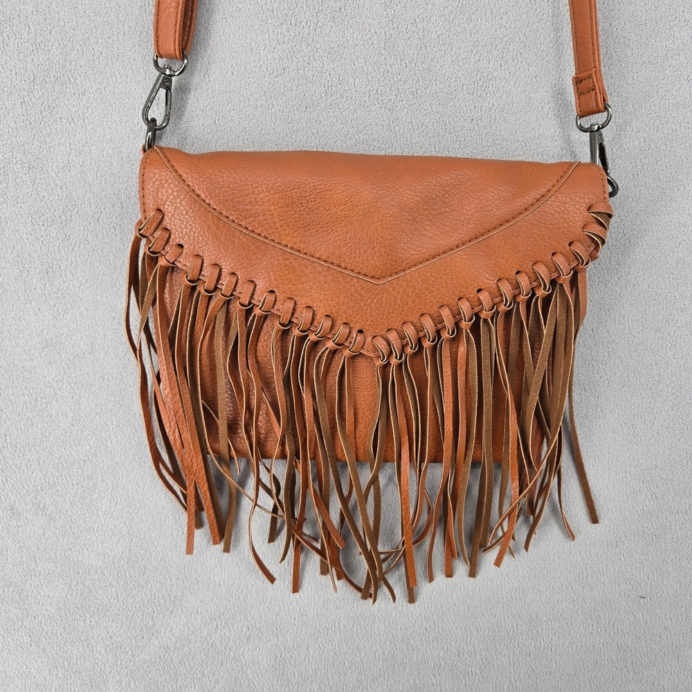 Faux Leather Fringe Crossbody Bag Western Boho Purse Like New Condition